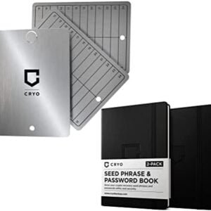 Crypto Seed Storage Bundle - Fireproof Stainless Steel Bitcoin Wallet (CARD) + Waterproof Recovery Seed Phrase Notebook (2-Pack) - BIP39 Cryptocurrency Backup System