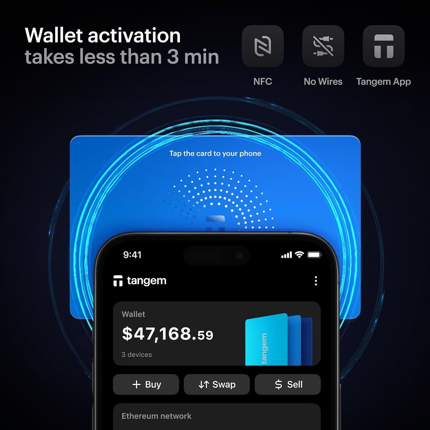 Wallet Pack of 3 - Secure Crypto Wallet - Trusted Cold Storage for Bitcoin, Ethereum, NFT's & More Coins - 100% Offline Hardware (Electric Night/Hyperblue) - Image 2